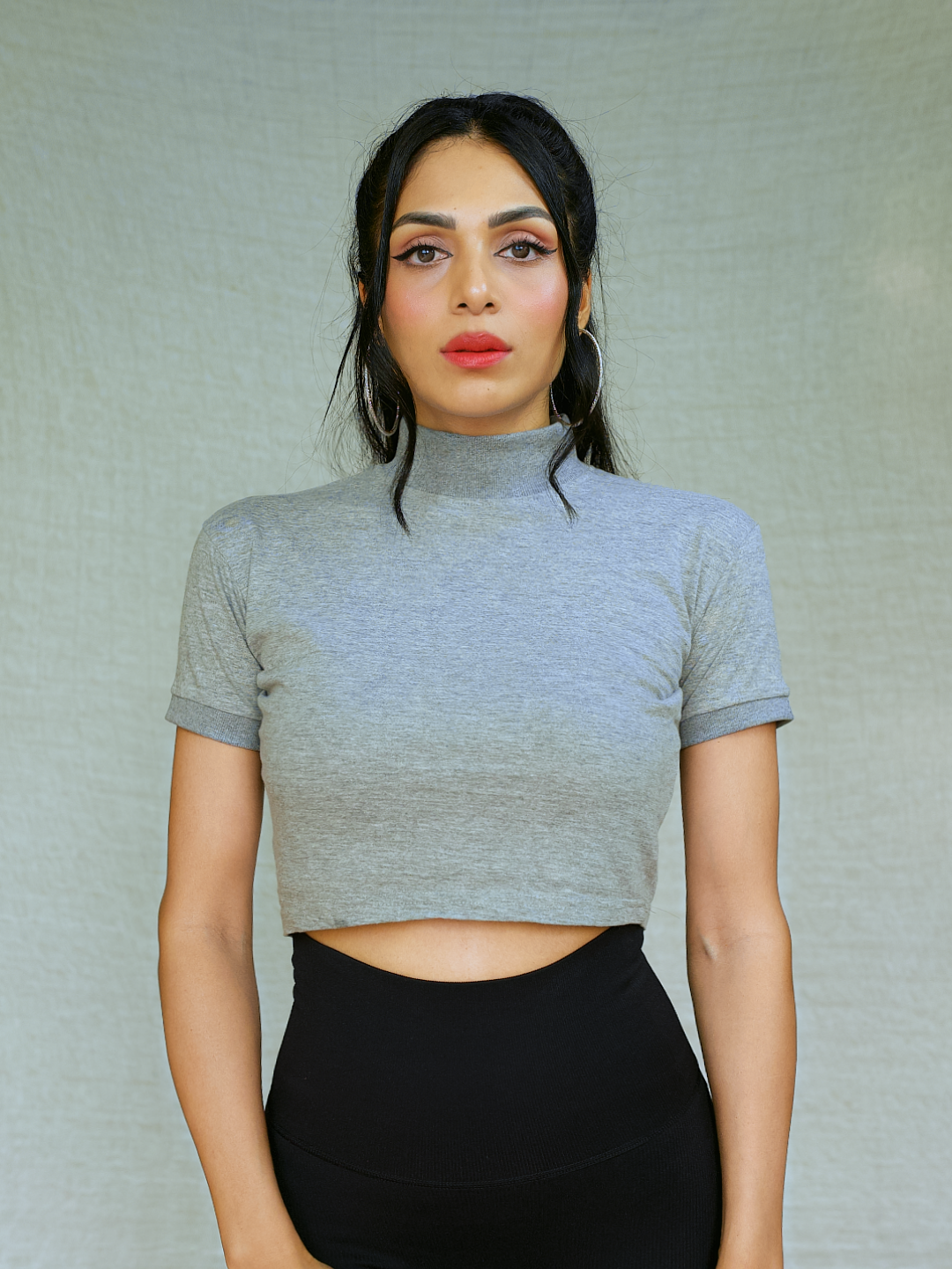 High neck Crop top - Grey